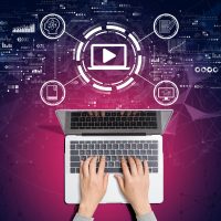 Webinar concept with person using laptop